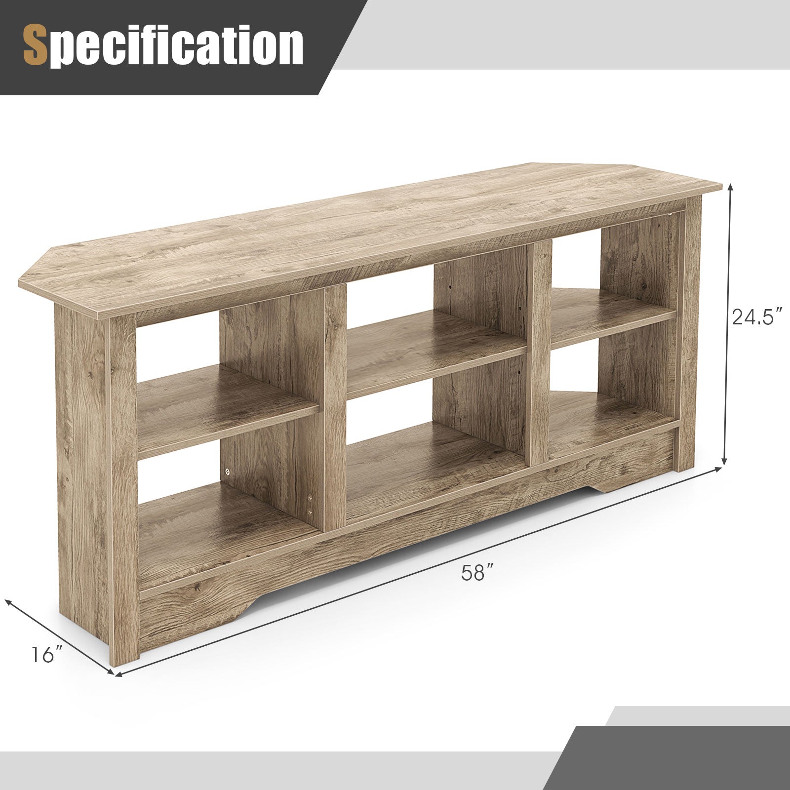 58 Inch TV Stand with 6 Open Storage Shelves for TVs up to 65 Inches