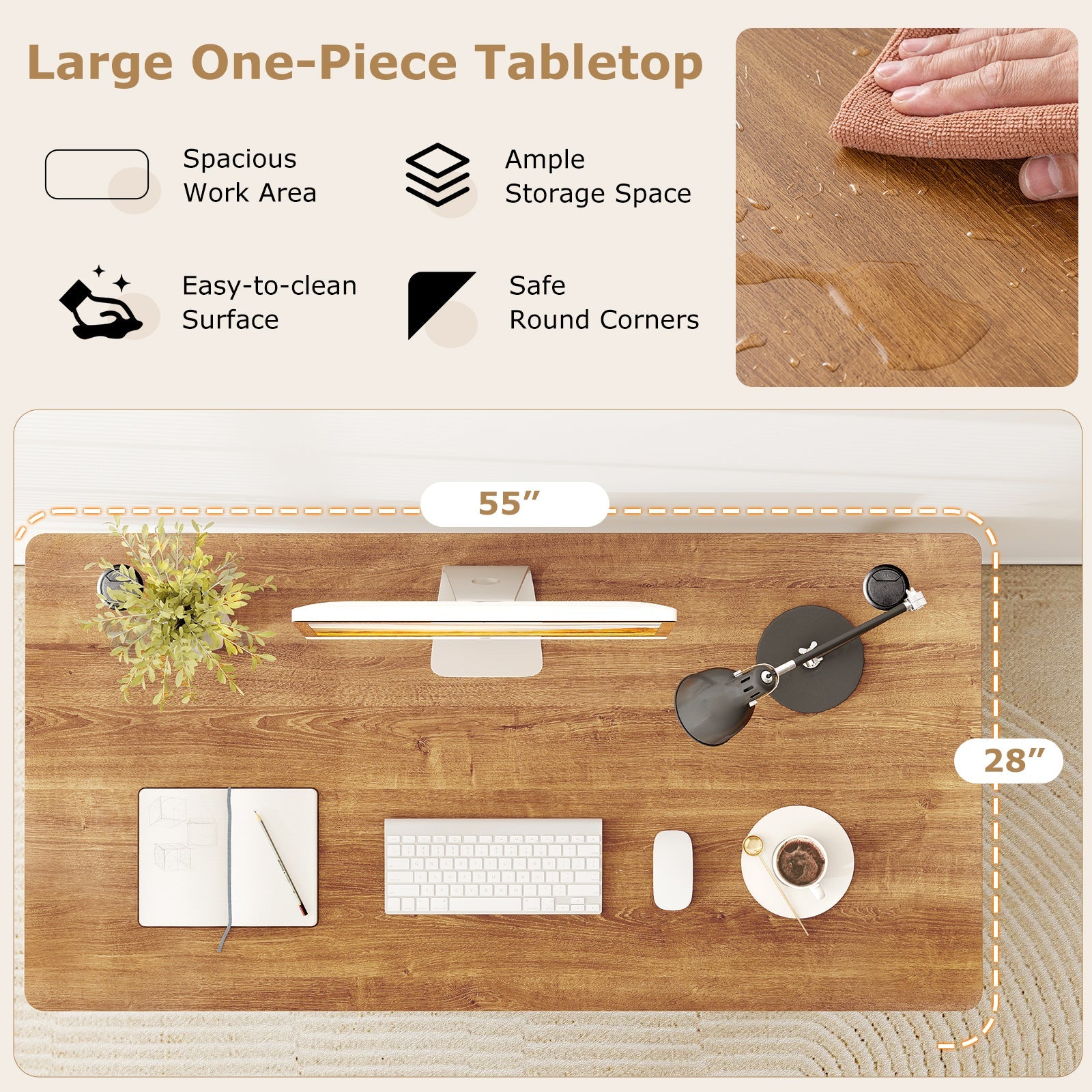 58 Inch x 28 Inch Universal Tabletop for Standard and Standing Desk Frame