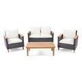 Outdoor Patio Set PE Rattan Acacia Wood Teak Cushions 4 Piece