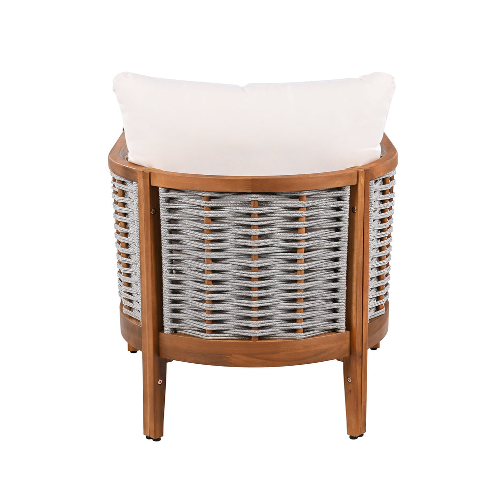 Outdoor Tub Chair Acacia Wood Rope Teak Beige Cushion Deep Seat 27in