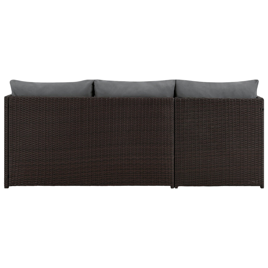 Outdoor Patio Set PVC Rattan Steel Brown Gray 3 Piece with Chaise