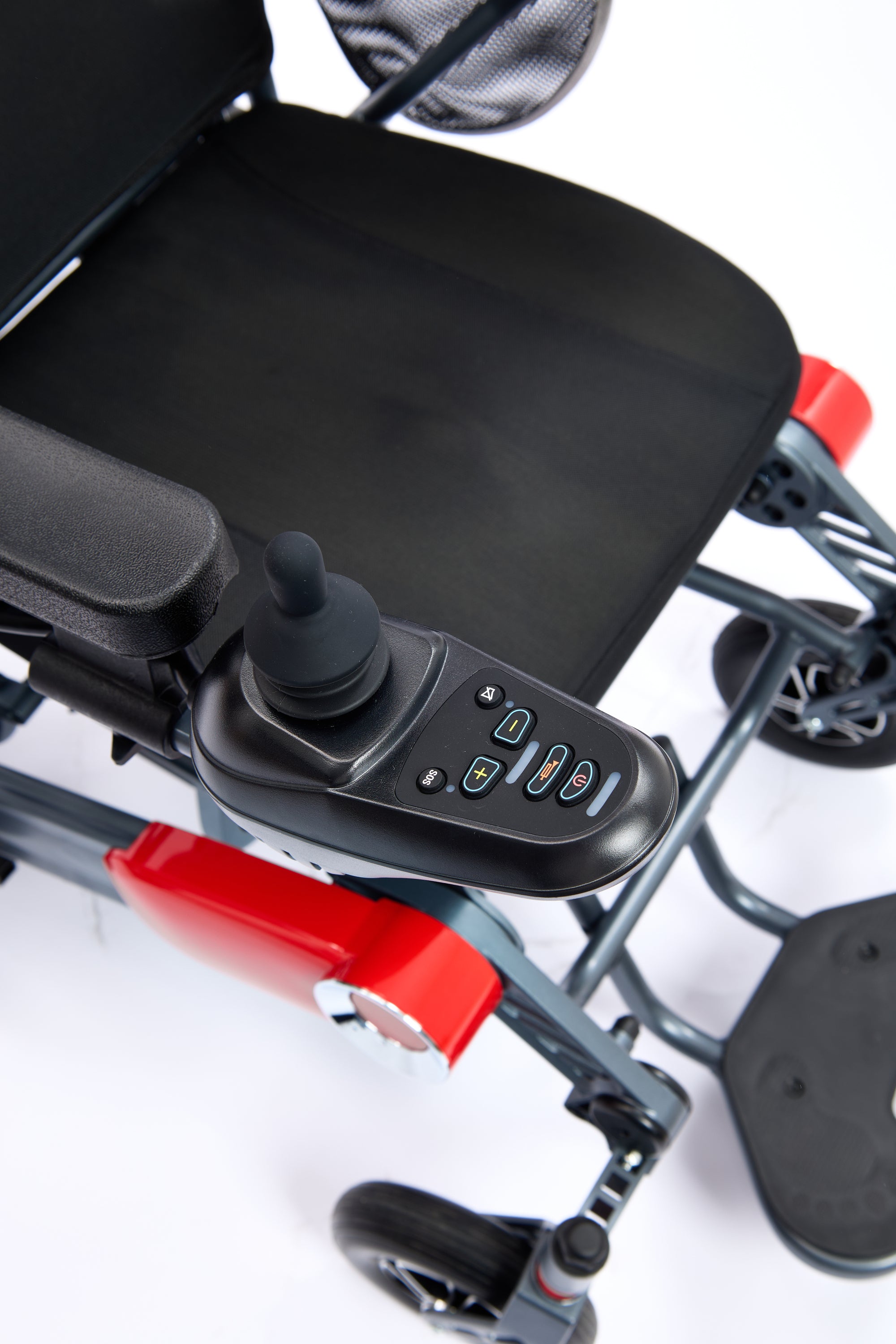 Wheelchair Electric Foldable Aluminum 300 LB 15 Mile Range Black Red