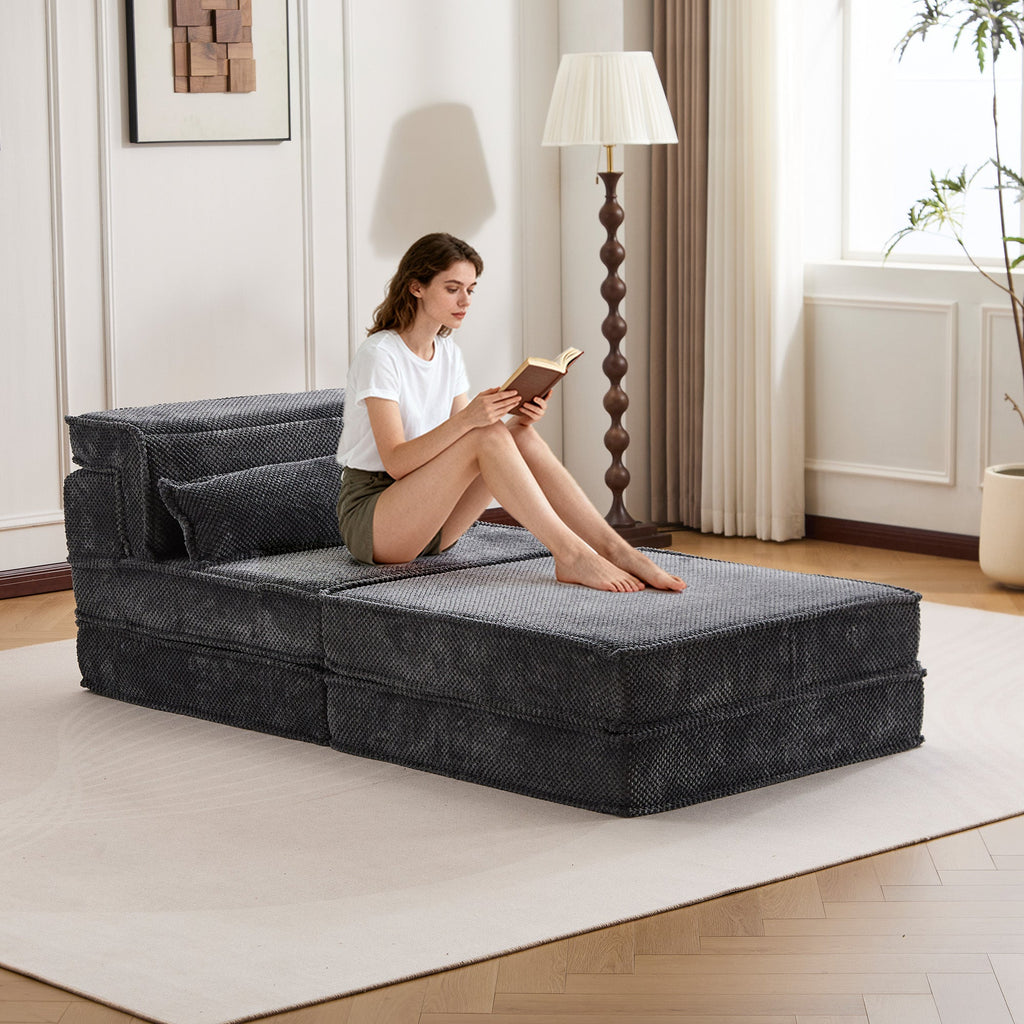 Sofa Convertible Modular Circle Fleece Dark Gray 1 Seat 79 In Ottoman