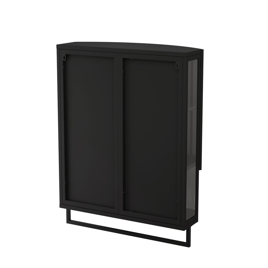 Arched Glass Double Door Wardrobe With Shatterproof Mirror, Open Shelf & Towel Rack