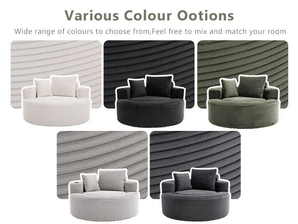 55" Round Memory Foam Velvet Sofa Bed with Cup Holder