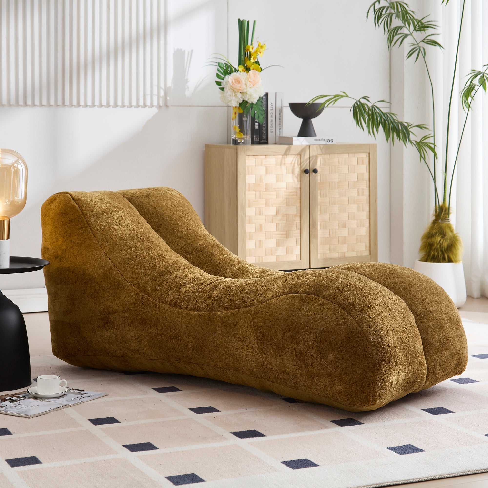 Bean Bag Sofa Chair Polyester Brown Foam Adult 59x30x23.6 In