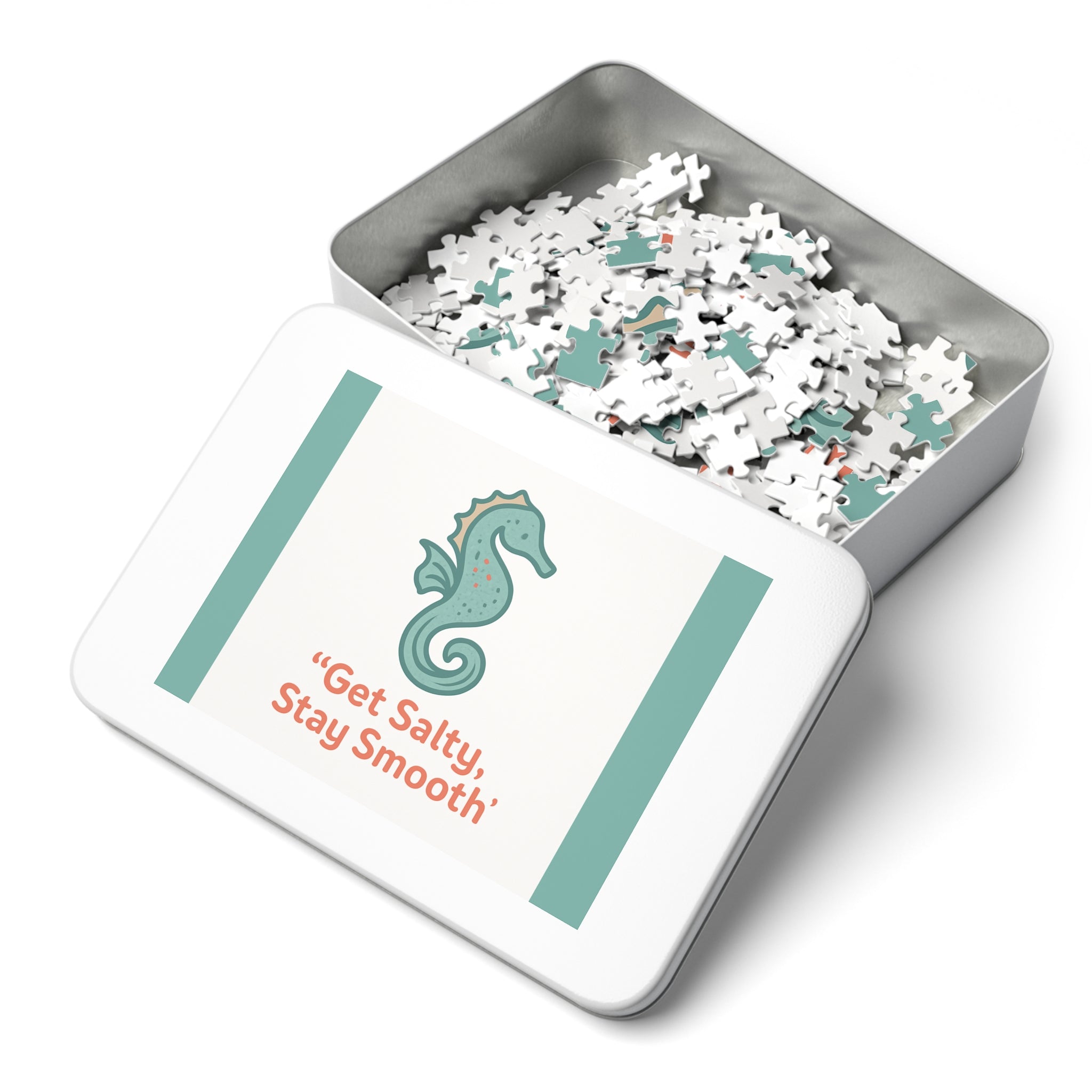 Seahorse Puzzle Tin – “Get Salty, Stay Smooth” 252-Piece Jigsaw Gift