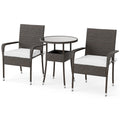 3-Piece Patio Furniture Set PE Rattan Wicker Chairs with Tempered Glass Top Table-White
