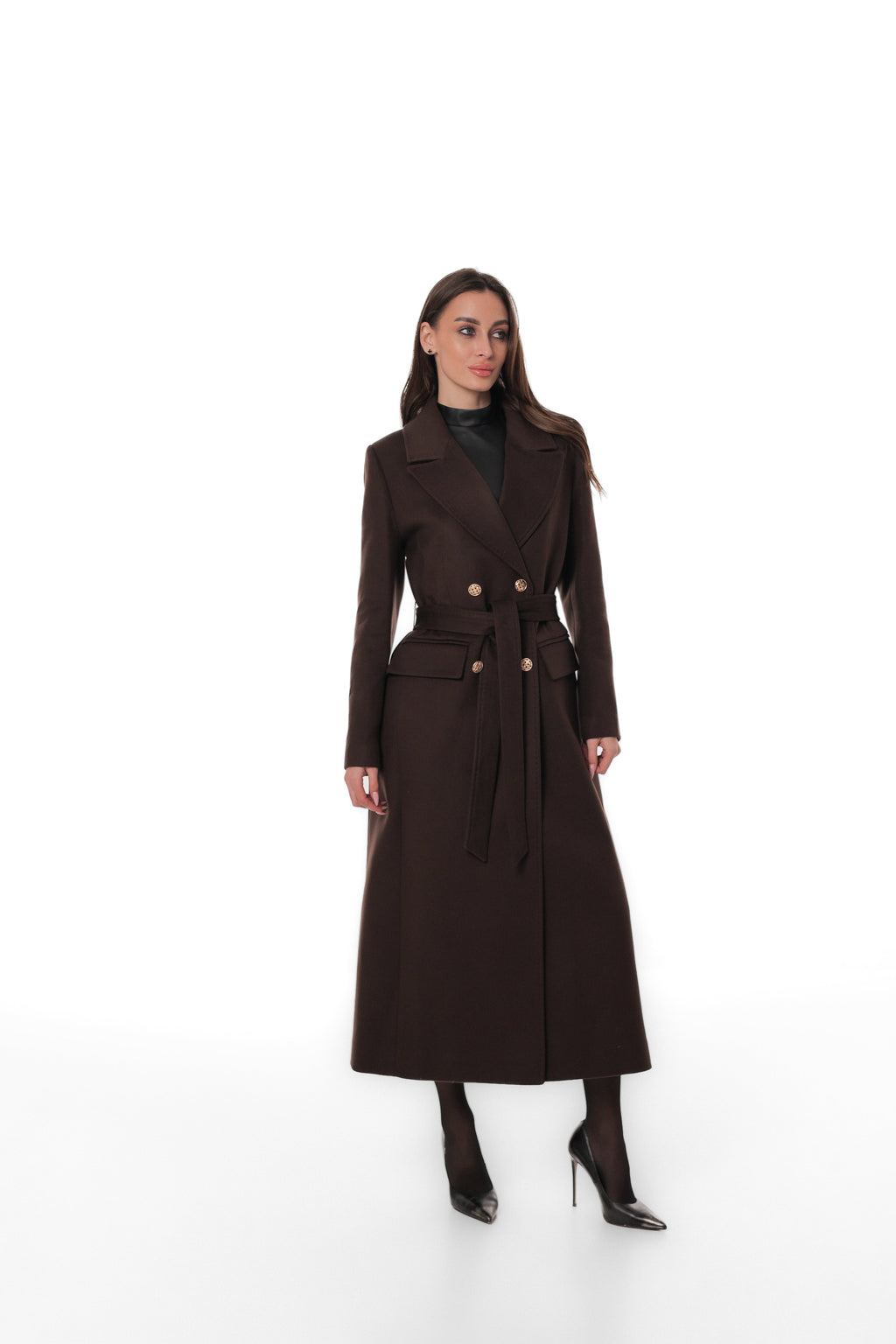 Ellis Tailored Cashmere Wool Coat in Chocolate
