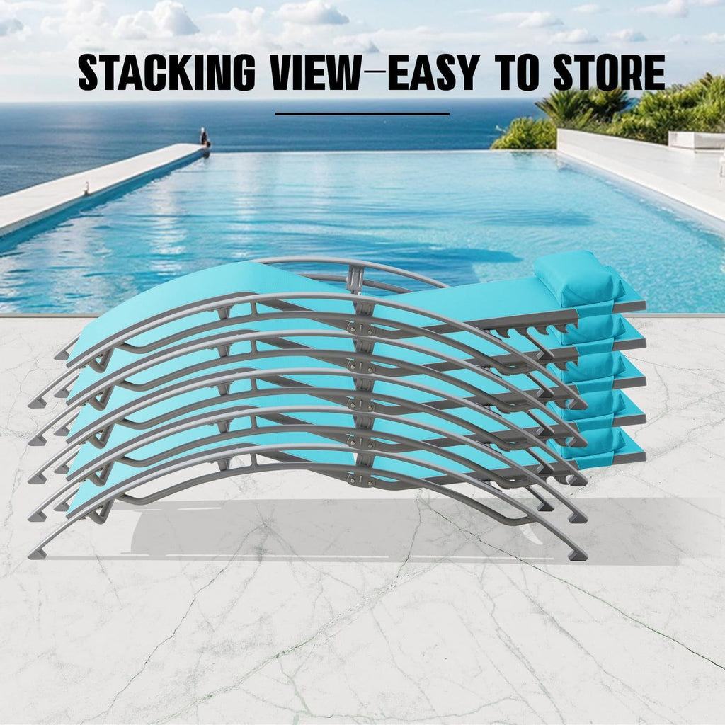 Outdoor Lounge Chair Aluminum Lake Blue Textilene 5 Position Set 2 350 LB
