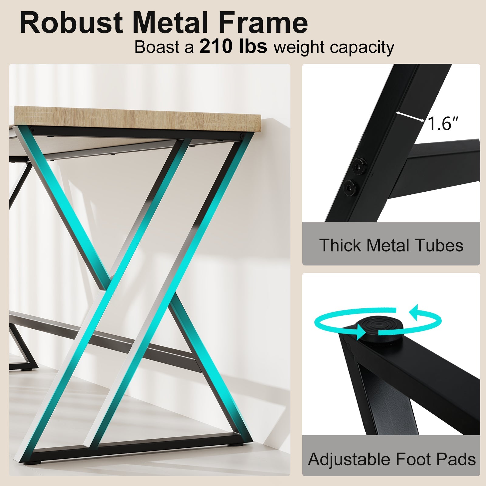 59 Inch Computer Desk with Heavy-duty Metal Frame and Crossbar-Gray