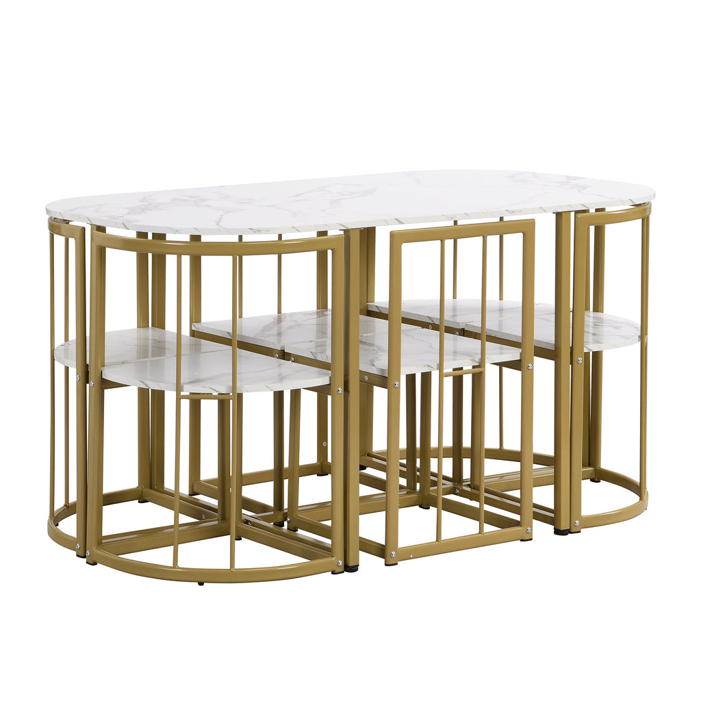 Modern 7-Piece Dining Table Set with Faux Marble Compact 55 In Kitchen Table Set for 6