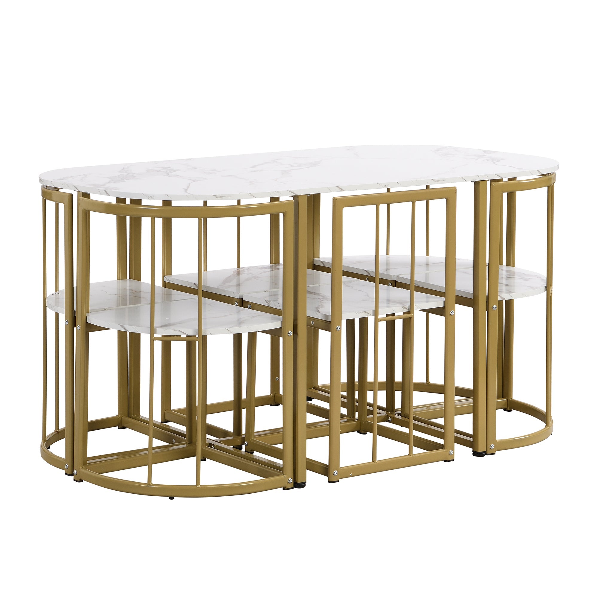 Modern 7-Piece Dining Table Set with Faux Marble Compact 55 In Kitchen Table Set for 6