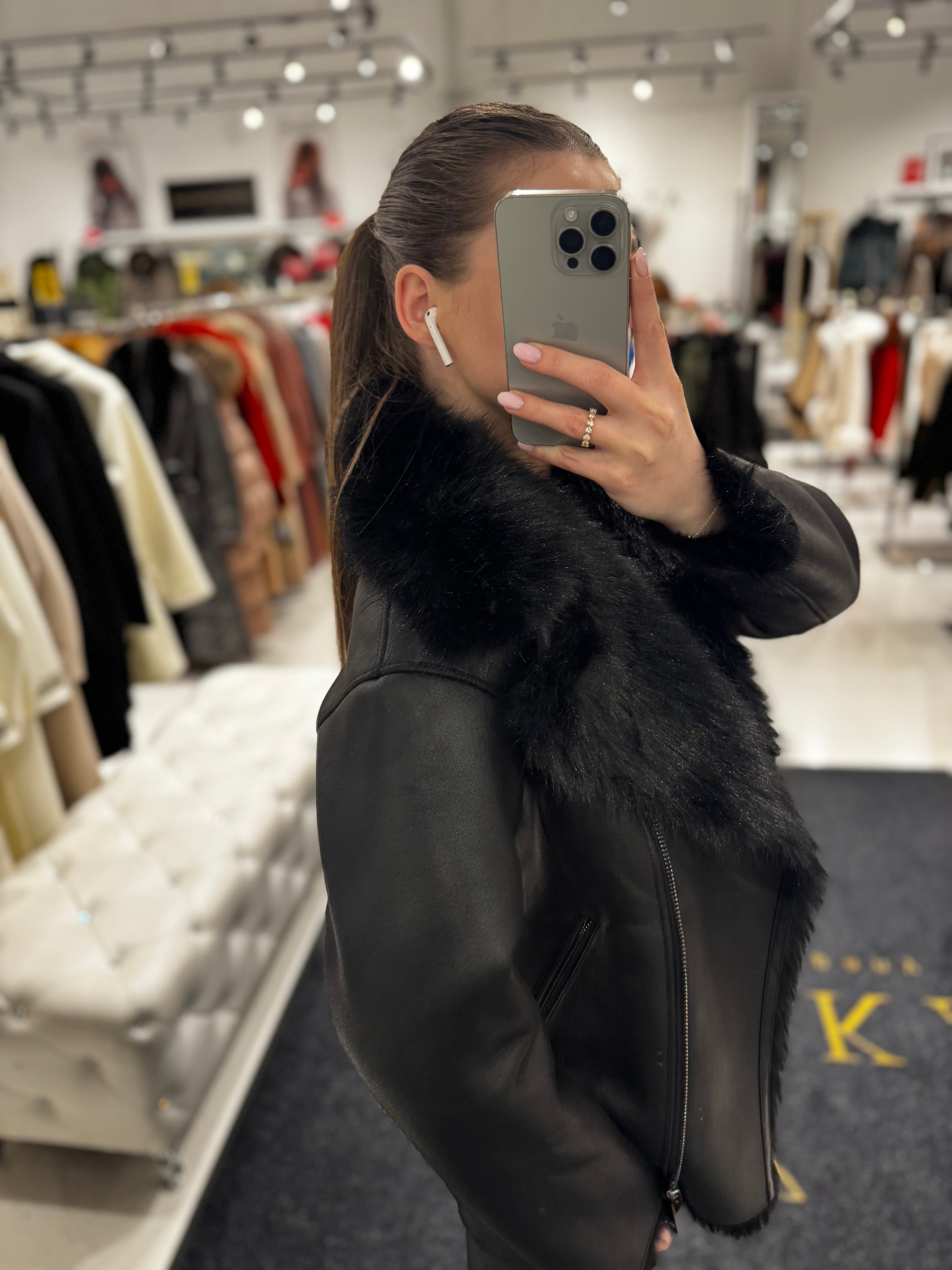 Estella Faux Fur Jacket in Black