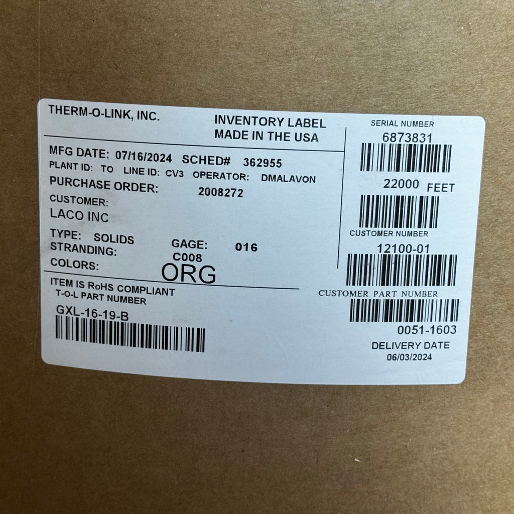 THERM O LINK Insulated Copper Wire 22000 ft Orange GXL-16-19-B (New Other)