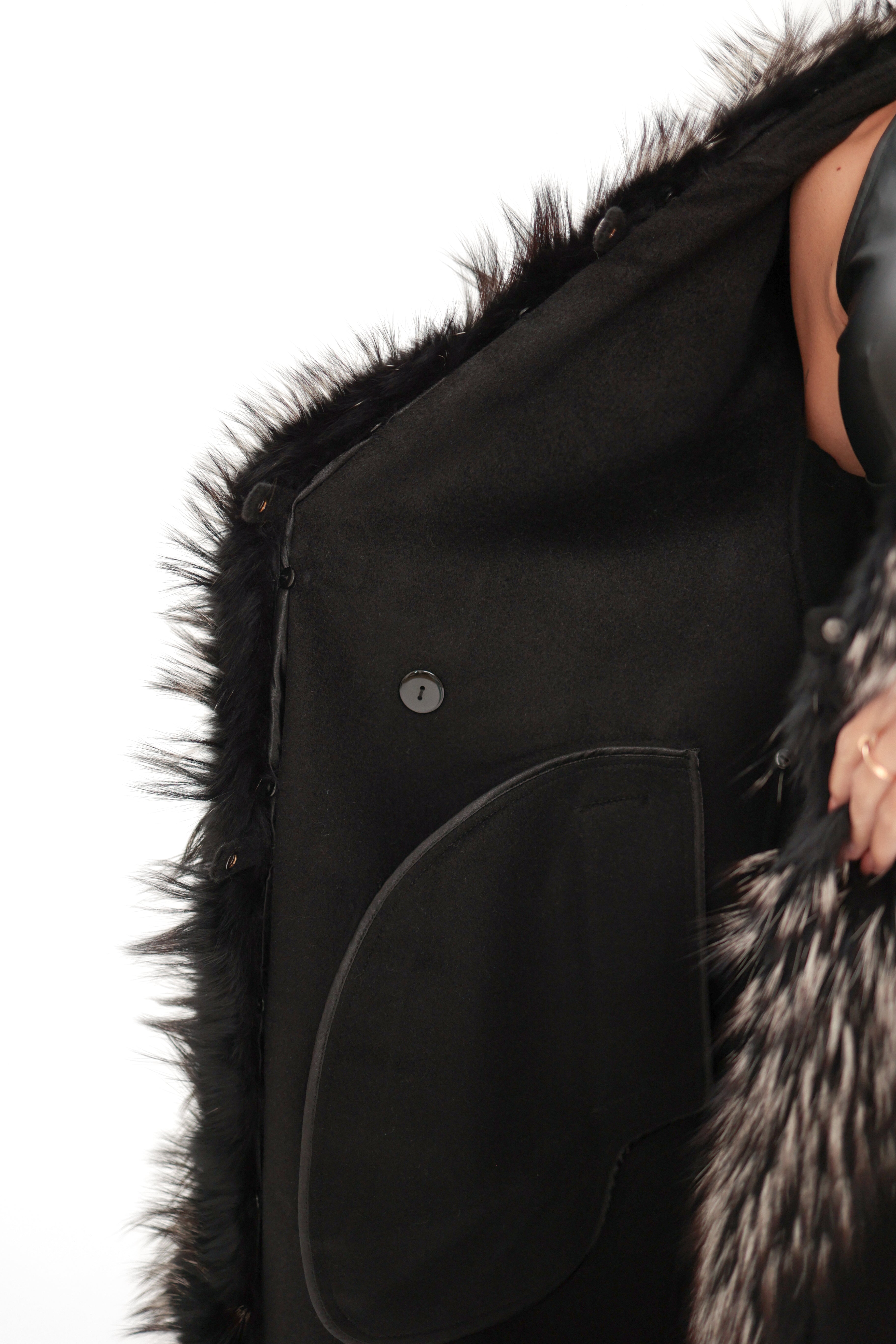 Genuine Silver Fox Cashmere Blend Coat