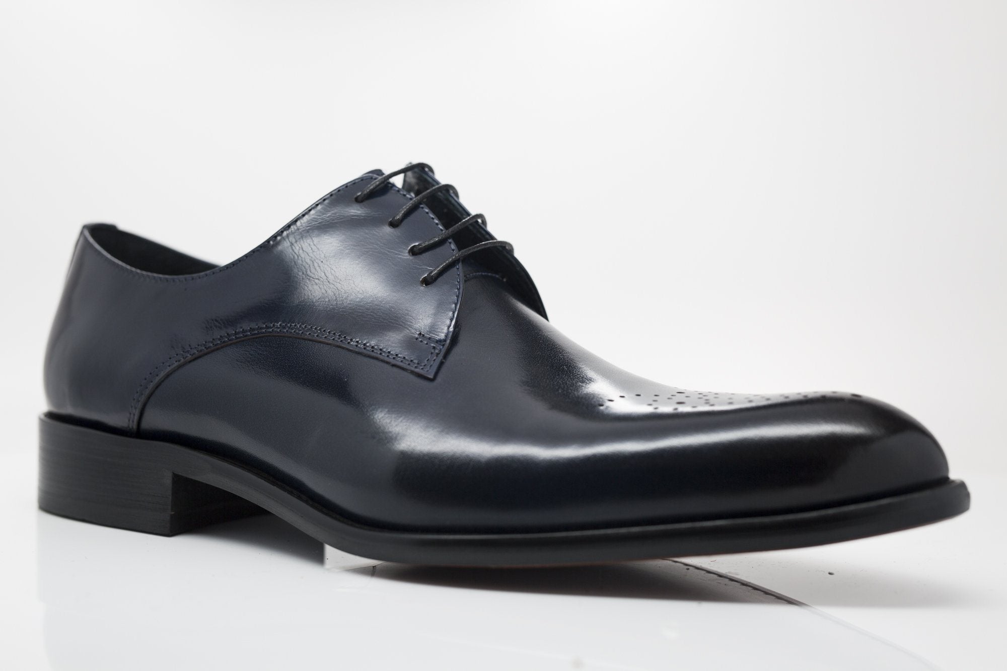 Burnished Calfskin Lace-Up Oxford Navy