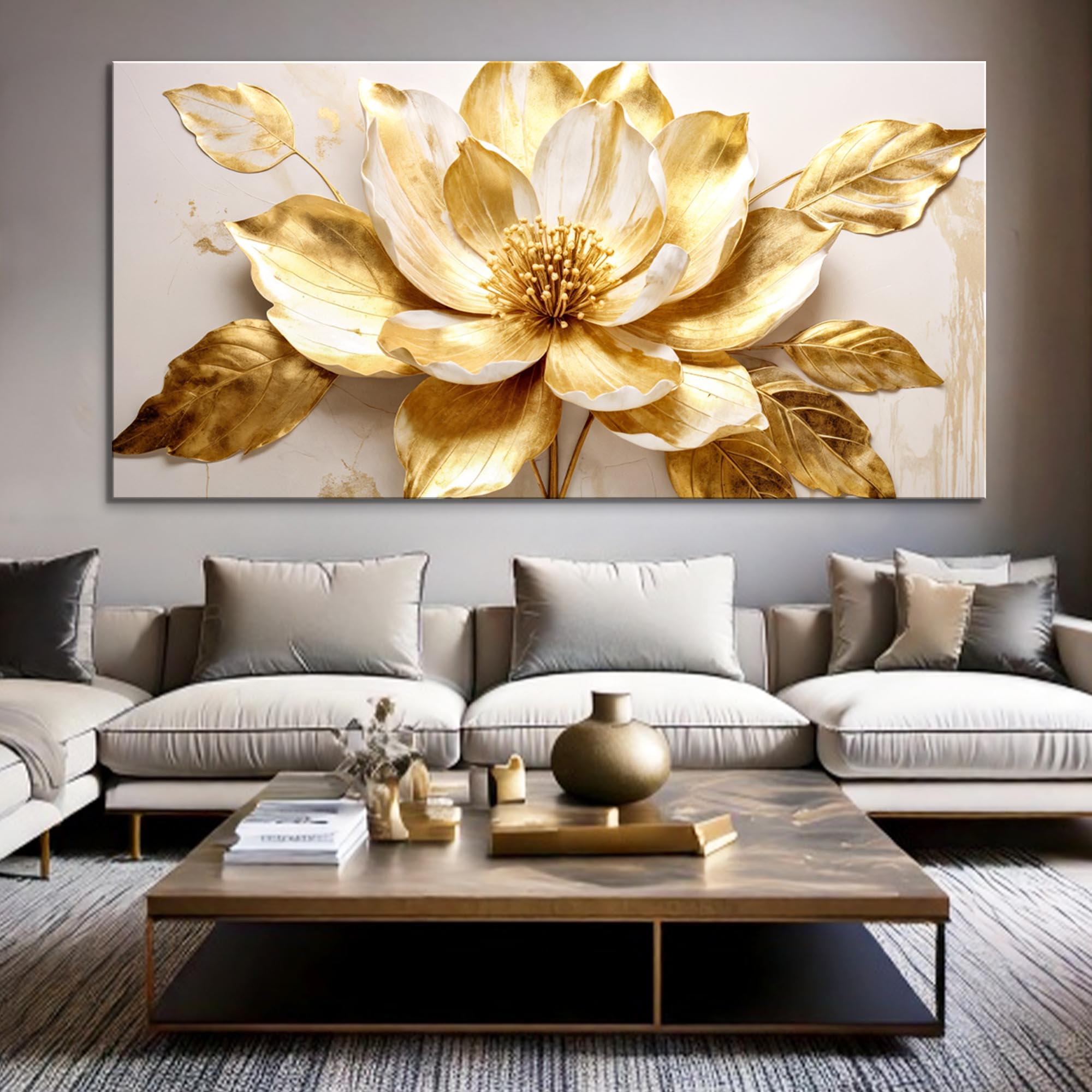 Golden Dandelion Minimalist Abstract Wall Art VIII