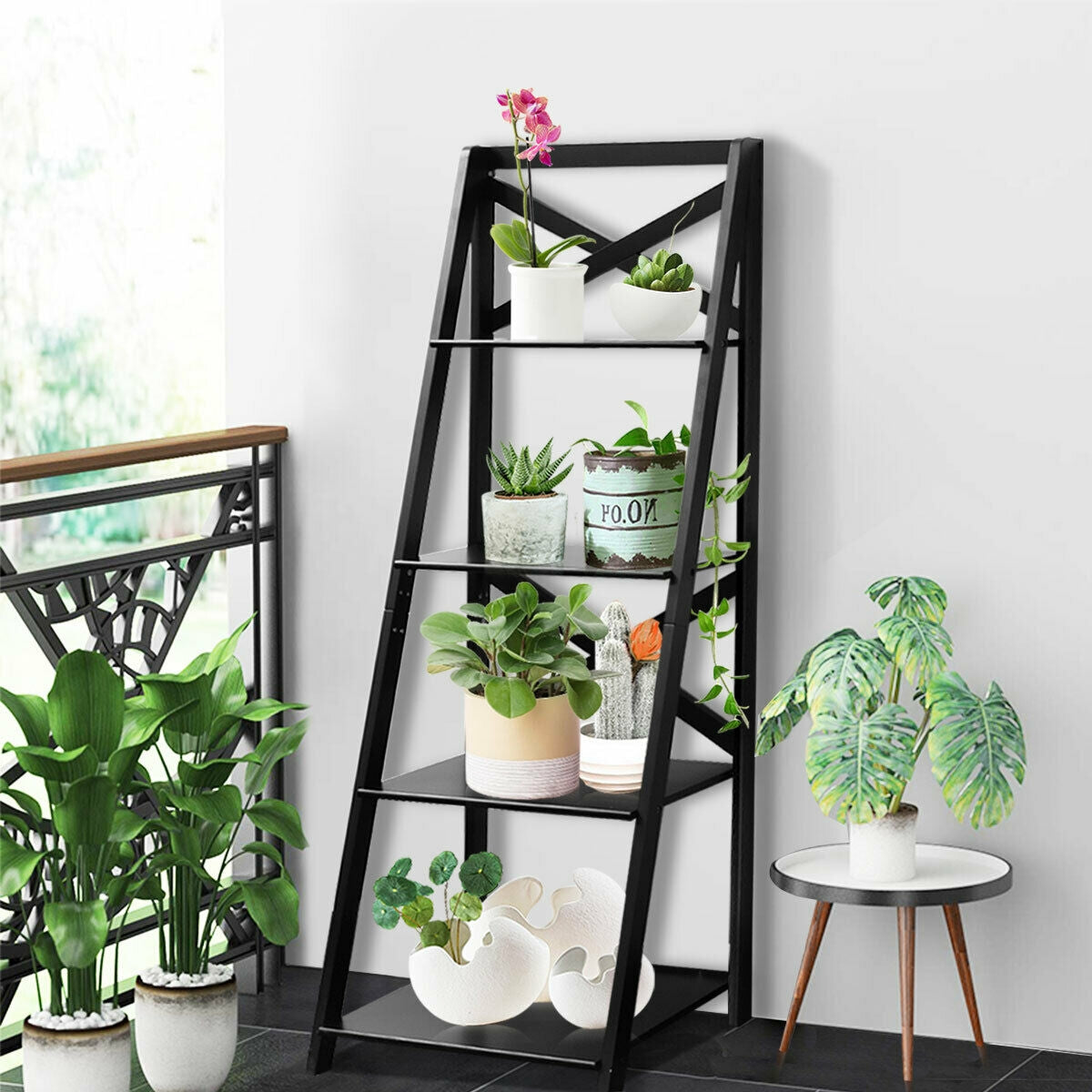 2 Pieces 4-Tier Wood Display Storage Bookshelf Set