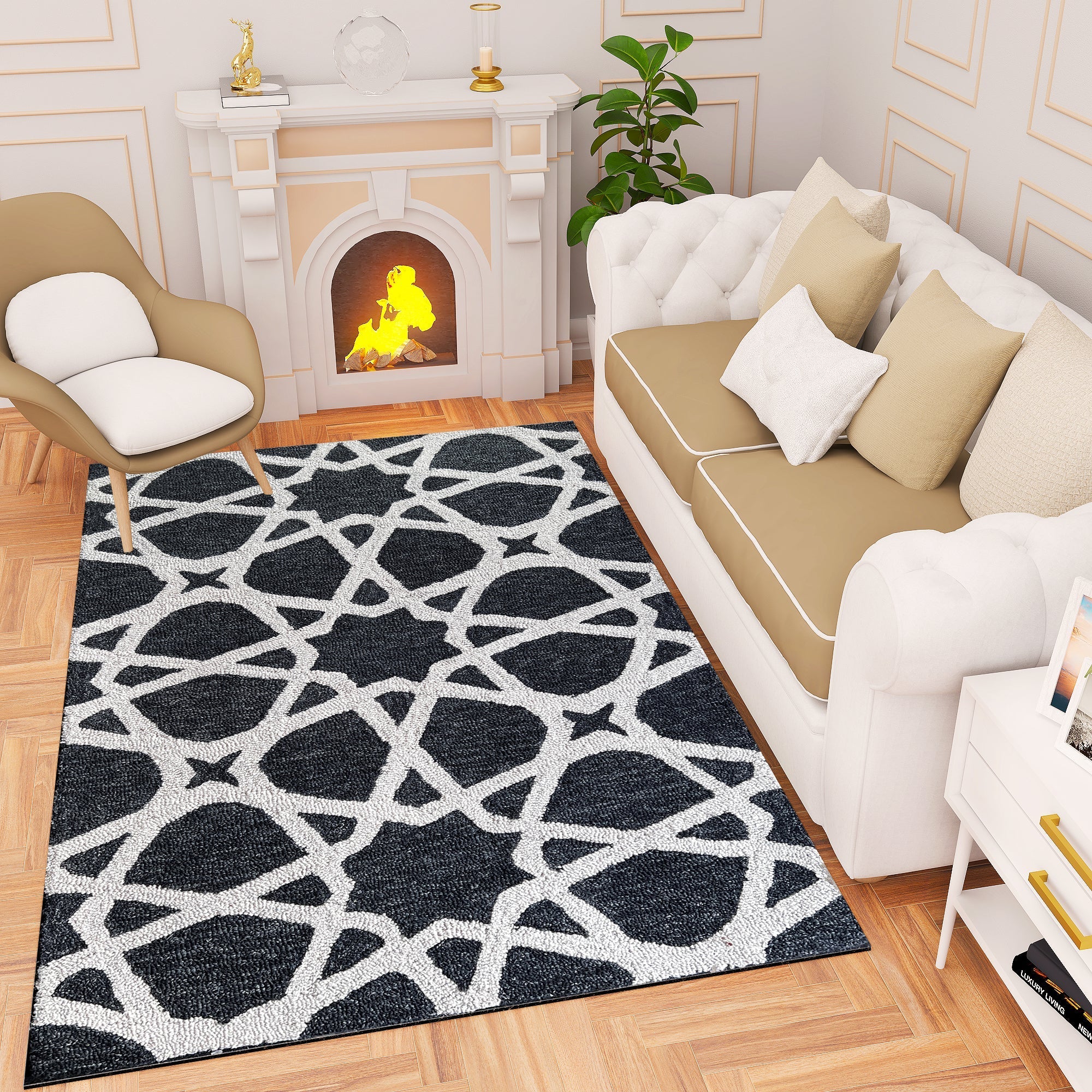 Premium Hand-Tufted Rug Made of 100% Wool  - Ash Zellig - 4x6 Feet