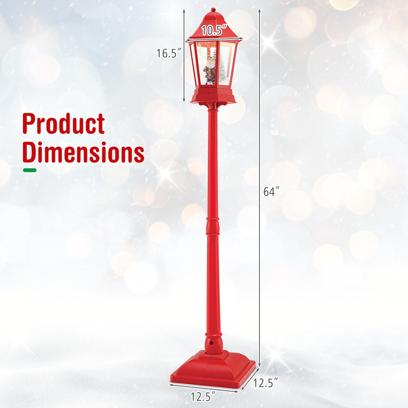 5.3 Feet Musical Christmas Street Lamp with 60 Warm White LED Lights-Red
