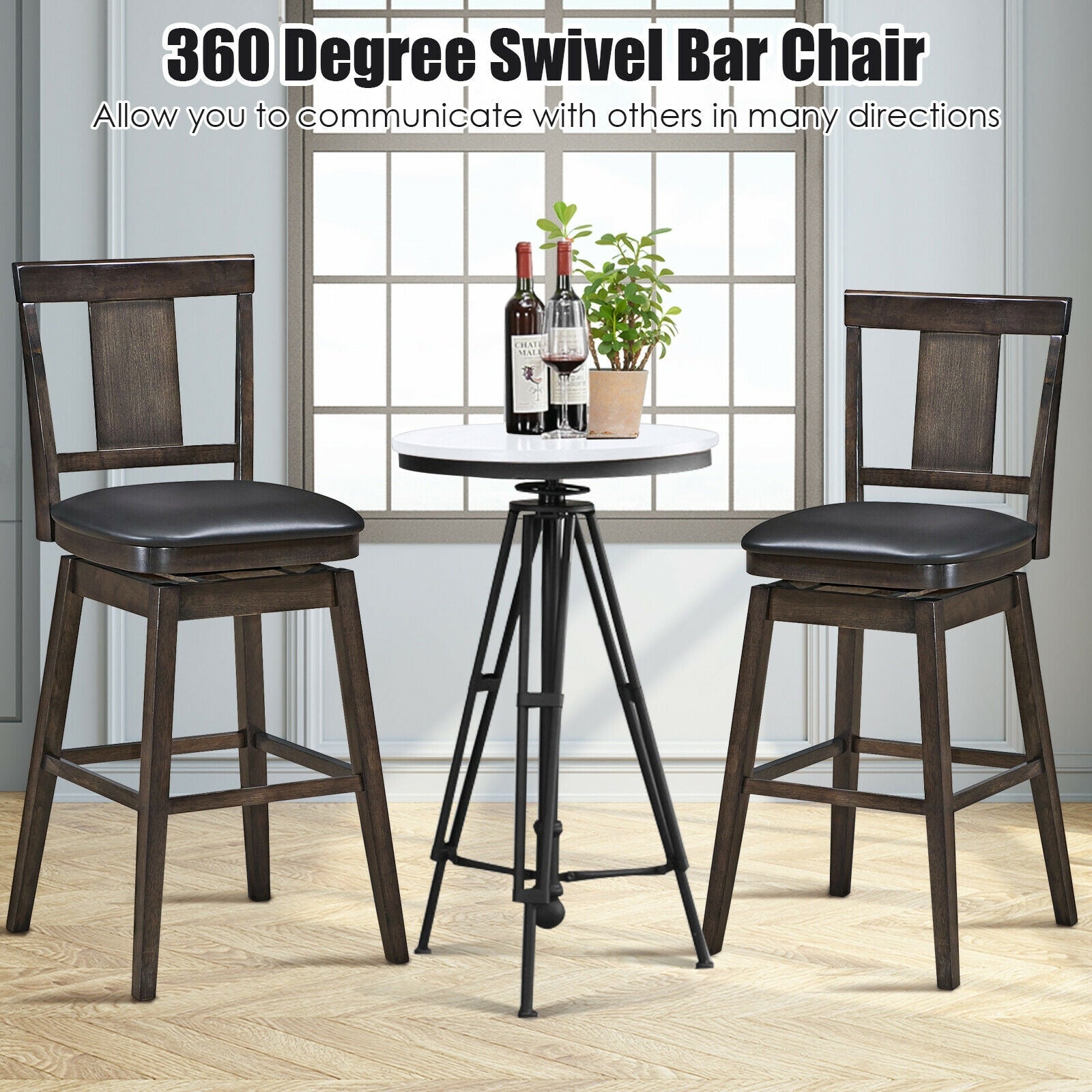 24 inch Swivel Upholstered Counter Height Bar Chair with Rubber Wood Legs