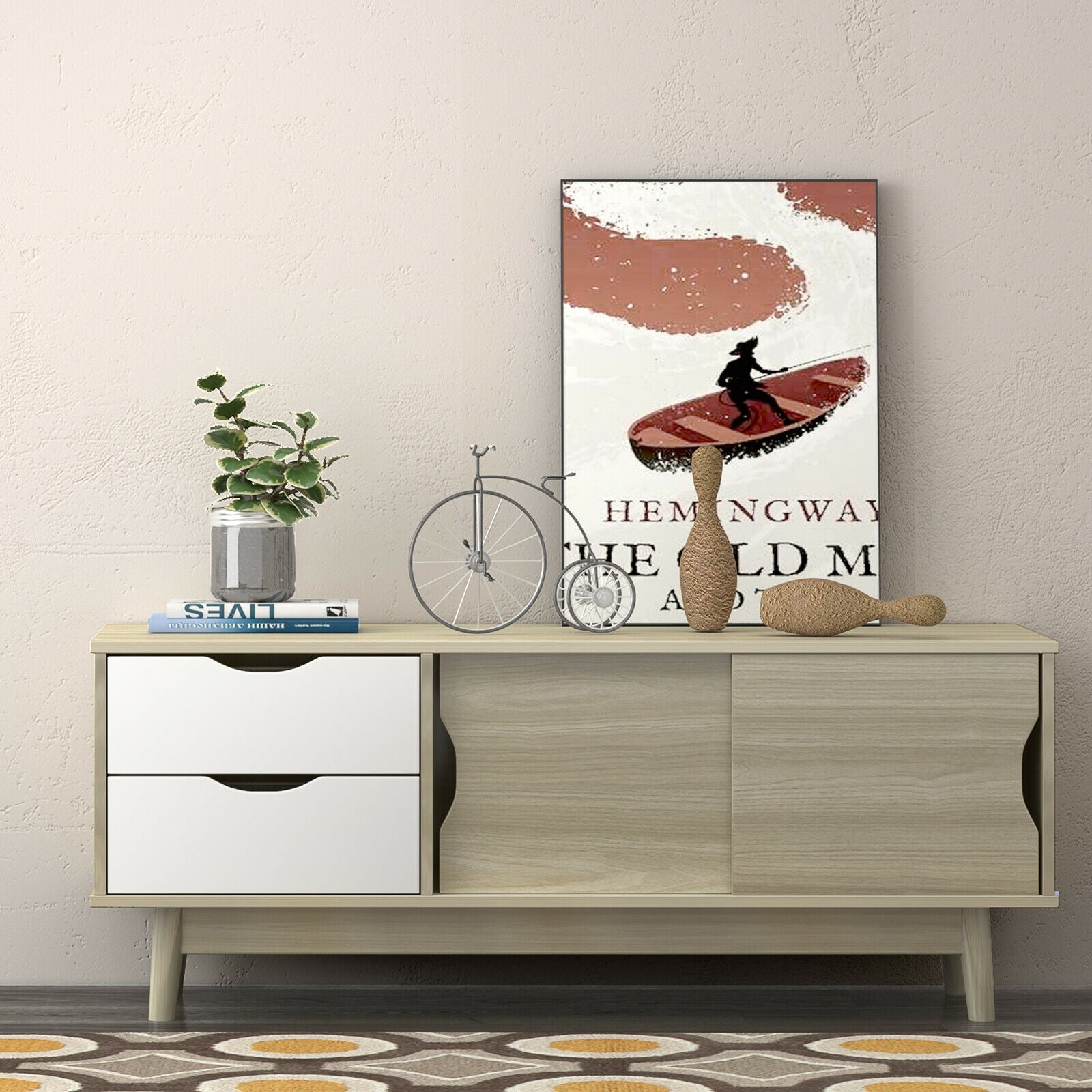 TV Stand for TV up to 60 Inch Media Console Table Storage with Doors