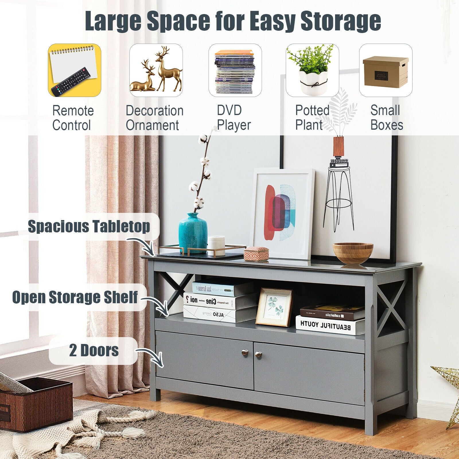 44 Inch Wooden Storage Cabinet TV Stand