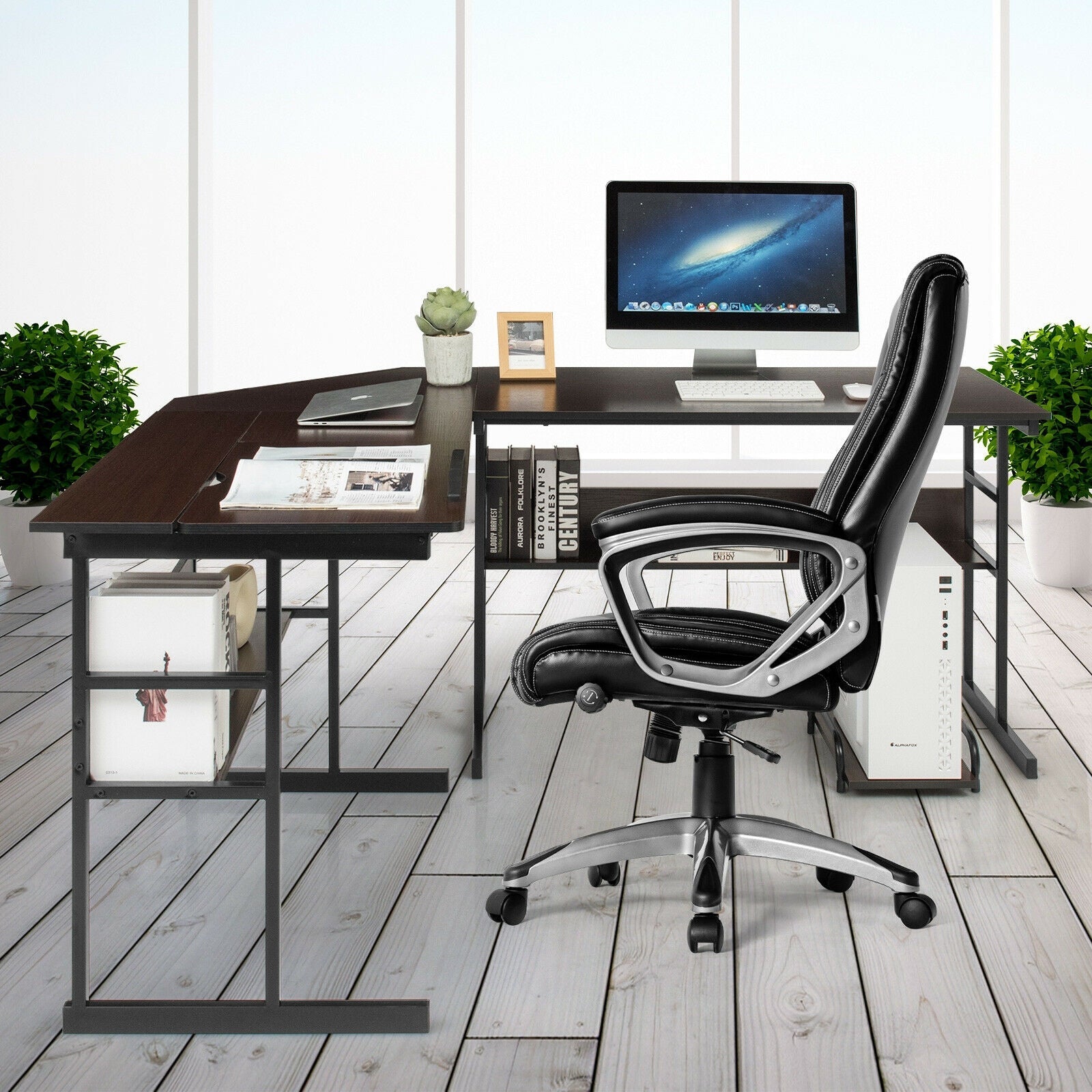 L-Shaped Computer Desk with Tiltable Tabletop