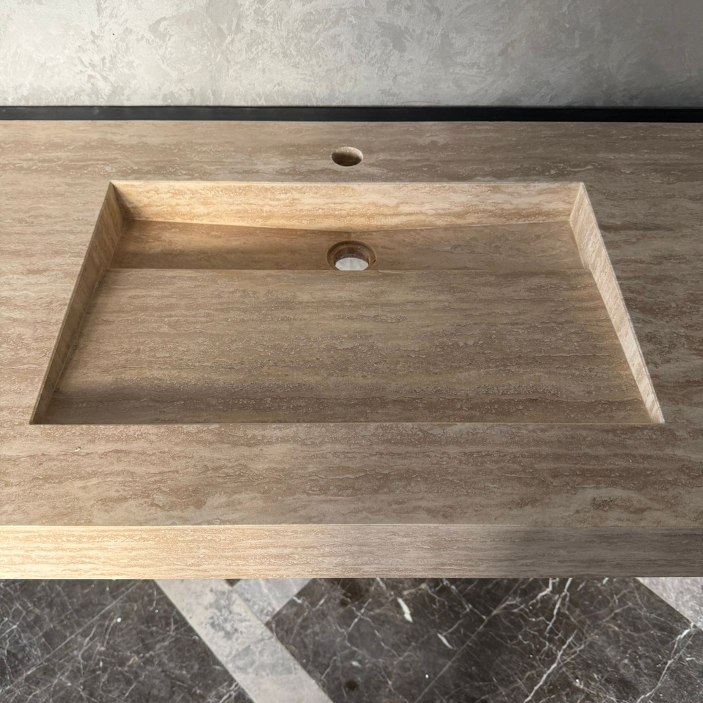 Vein Cut Travertine Natural Stone Bathroom Sink - Handmade Modern