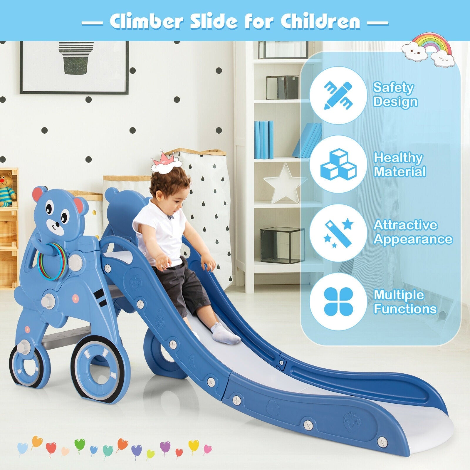 4-in-1 Foldable Baby Slide Toddler Climber Slide PlaySet with Ball