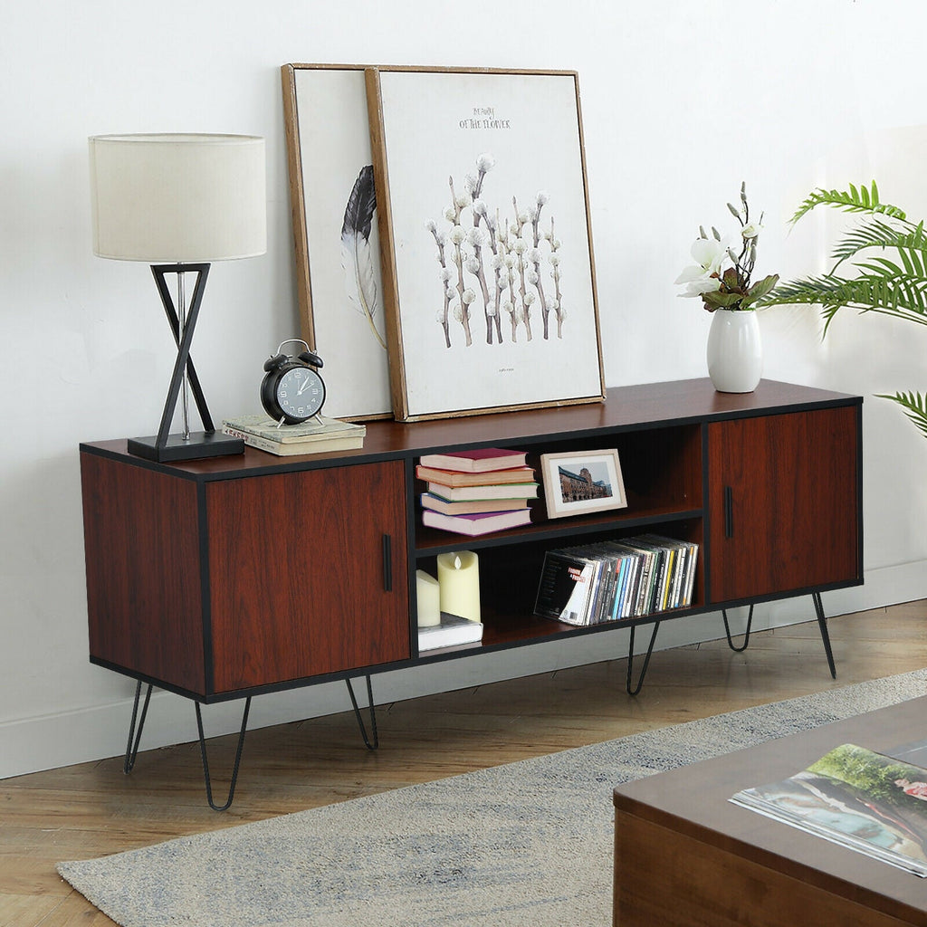 Retro Modern TV Stand with 6 Metal Legs for TVs up to 65 Inch with 2 Cable Holes