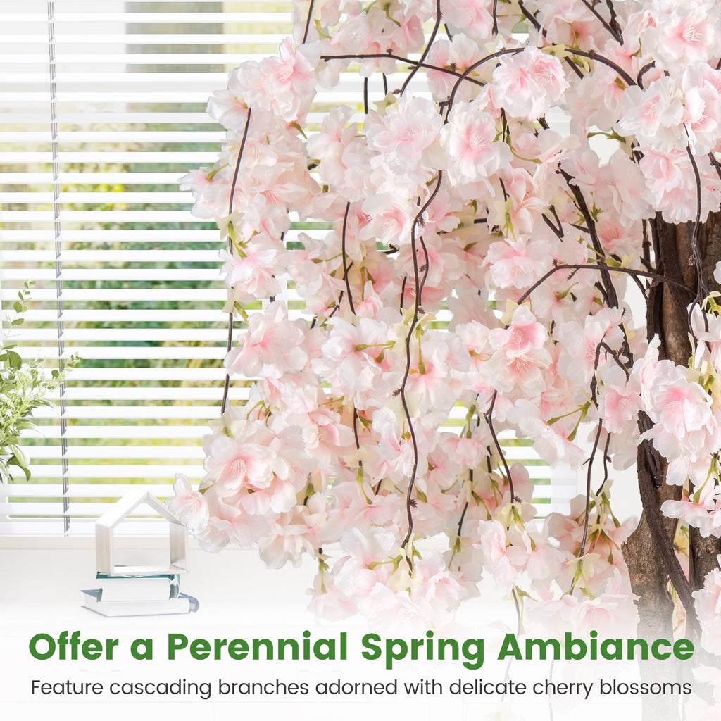 5.5 FT Tall Artificial Cherry Blossom Tree with Pink/White Flowers 2 Pack