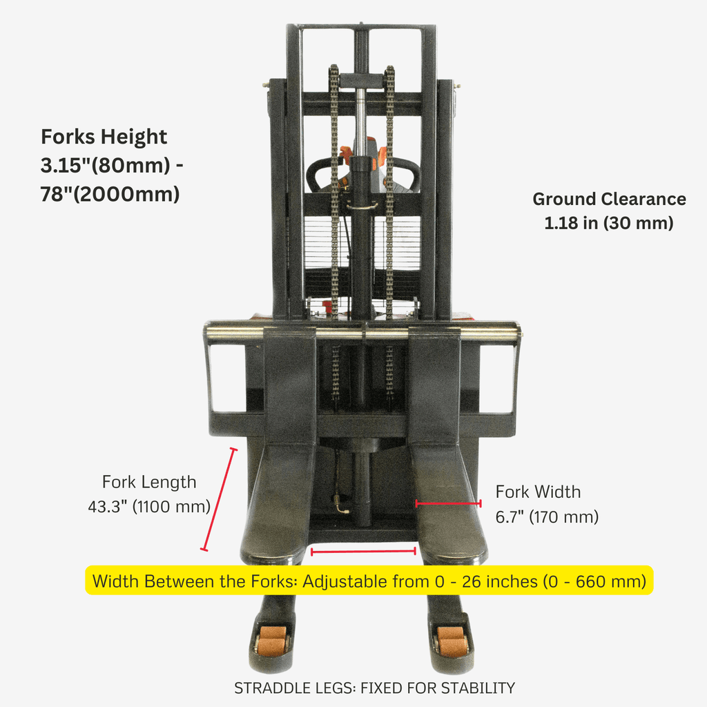 PS3300FE-2M Full-Electric Walkie Pallet Stacker – 3,300 lb Capacity, 78.7" Lift Height