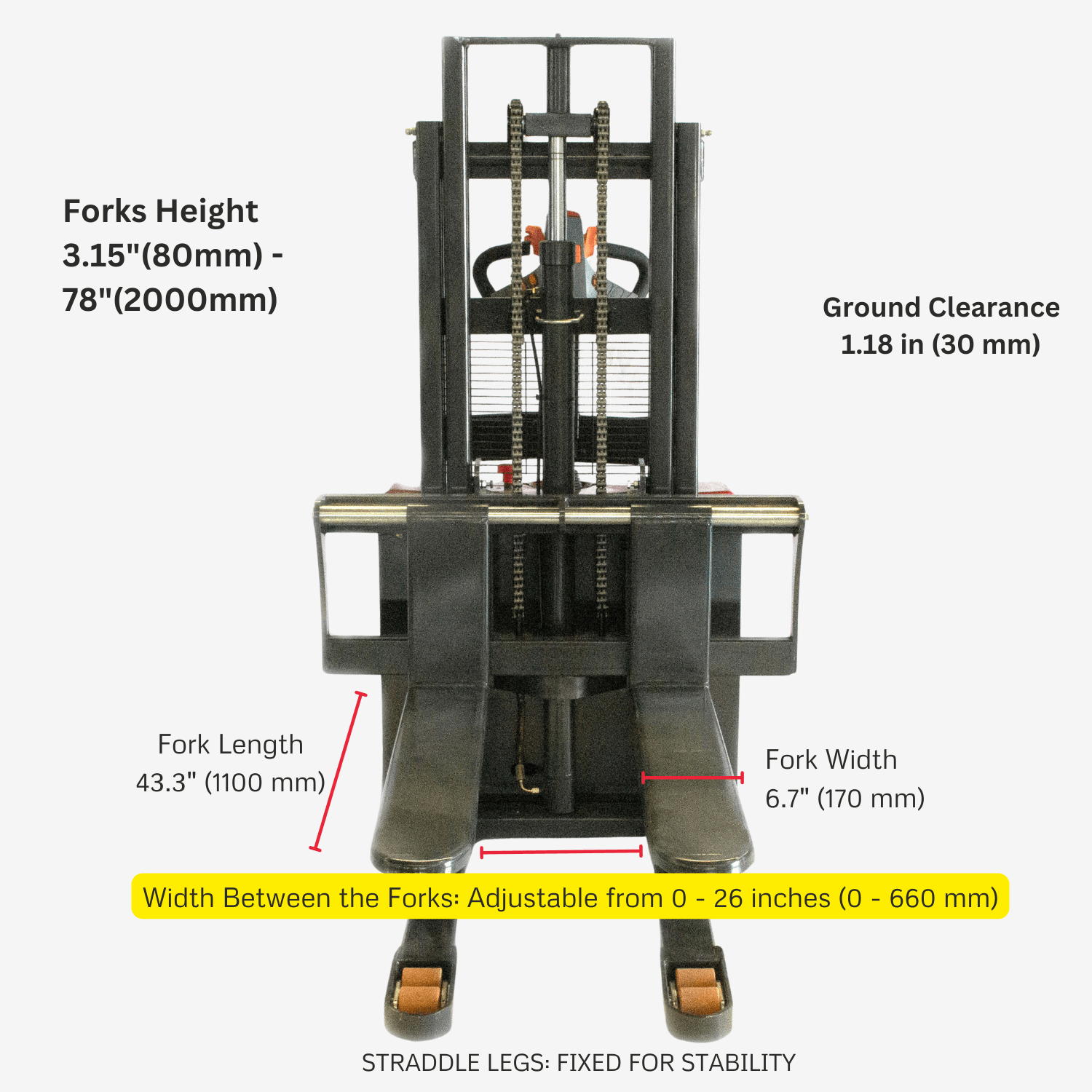 PS3300FE-2M Full-Electric Walkie Pallet Stacker – 3,300 lb Capacity, 78.7" Lift Height