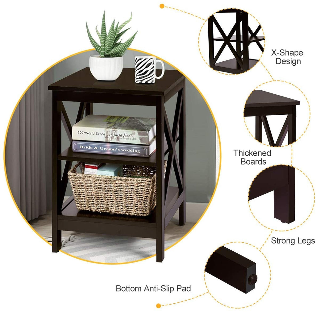 3-Tier X-Design Nightstands with Storage Shelves for Living Room Bedroom