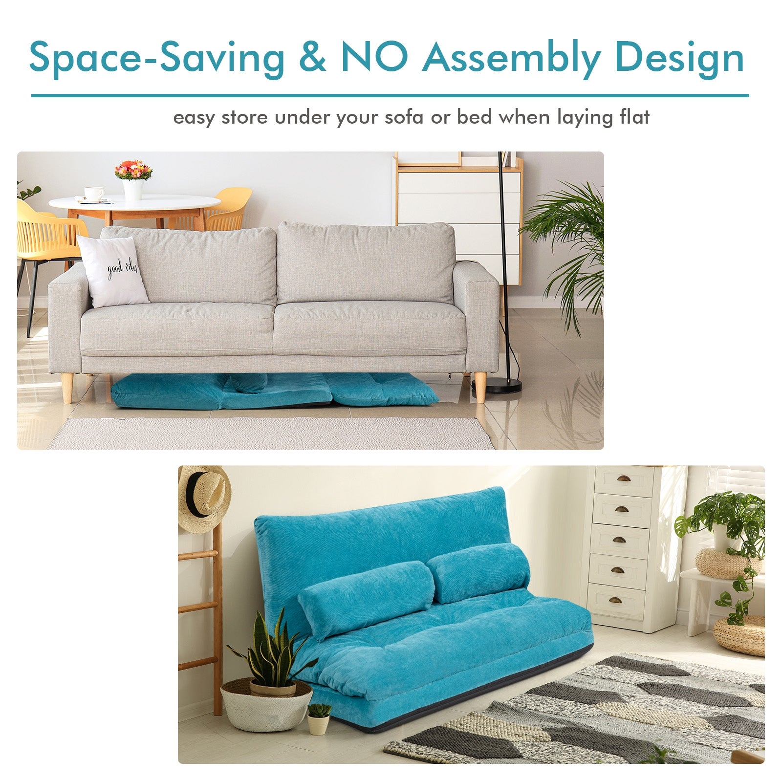 6-Position Adjustable Sleeper Lounge Couch with 2 Pillows