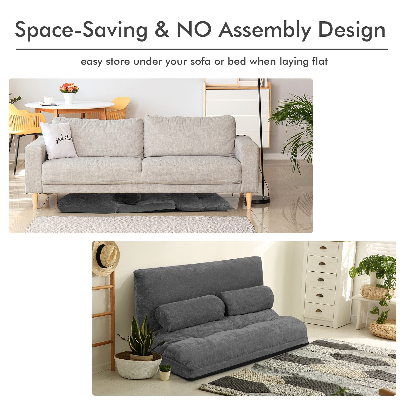 6-Position Adjustable Sleeper Lounge Couch with 2 Pillows