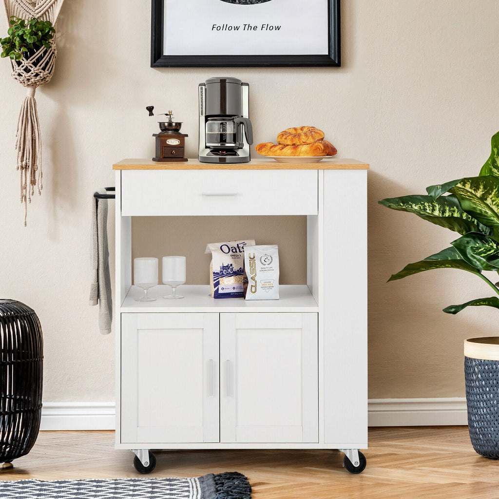 Rolling Kitchen Trolley with 3 Spice Racks Drawer and Open Shelf
