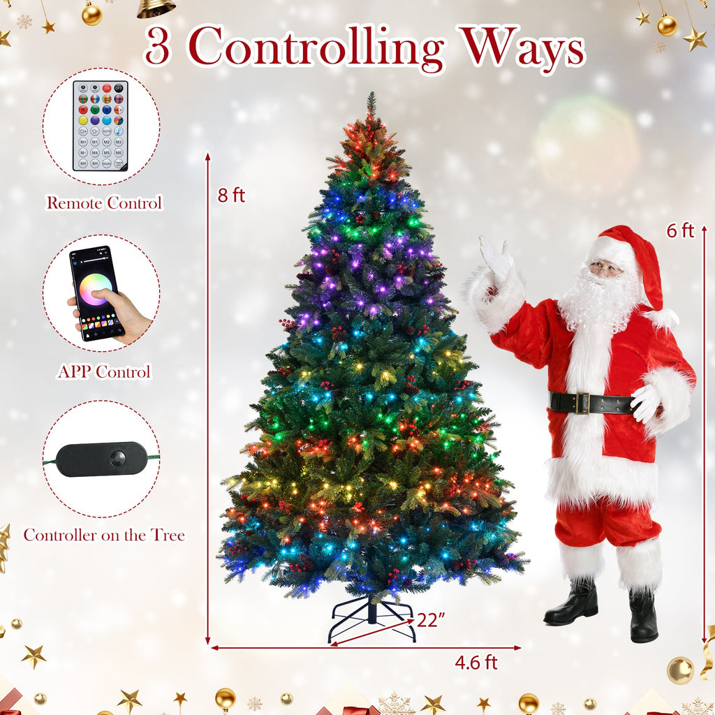 5/6/7/8 FT Artificial Christmas Tree with LED Lights and Remote APP Control