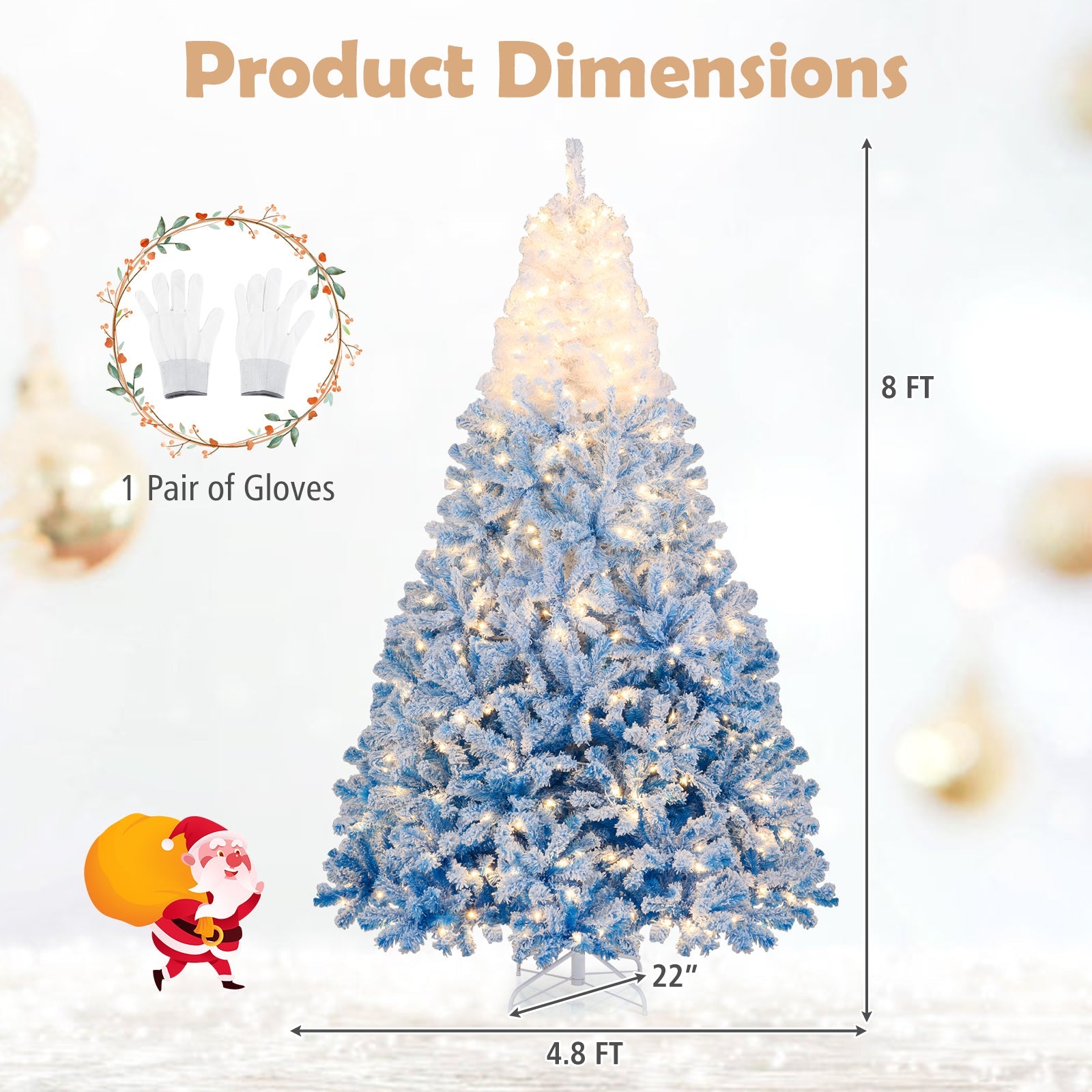 5/6/7/8 FT Artificial Christmas Tree with Warm White LED Lights and 8 Modes