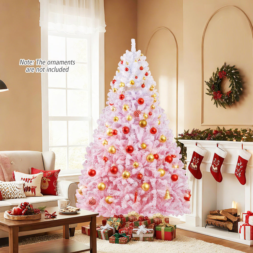 5/6/7/8 FT Artificial Christmas Tree with Warm White LED Lights and 8 Modes for Holiday