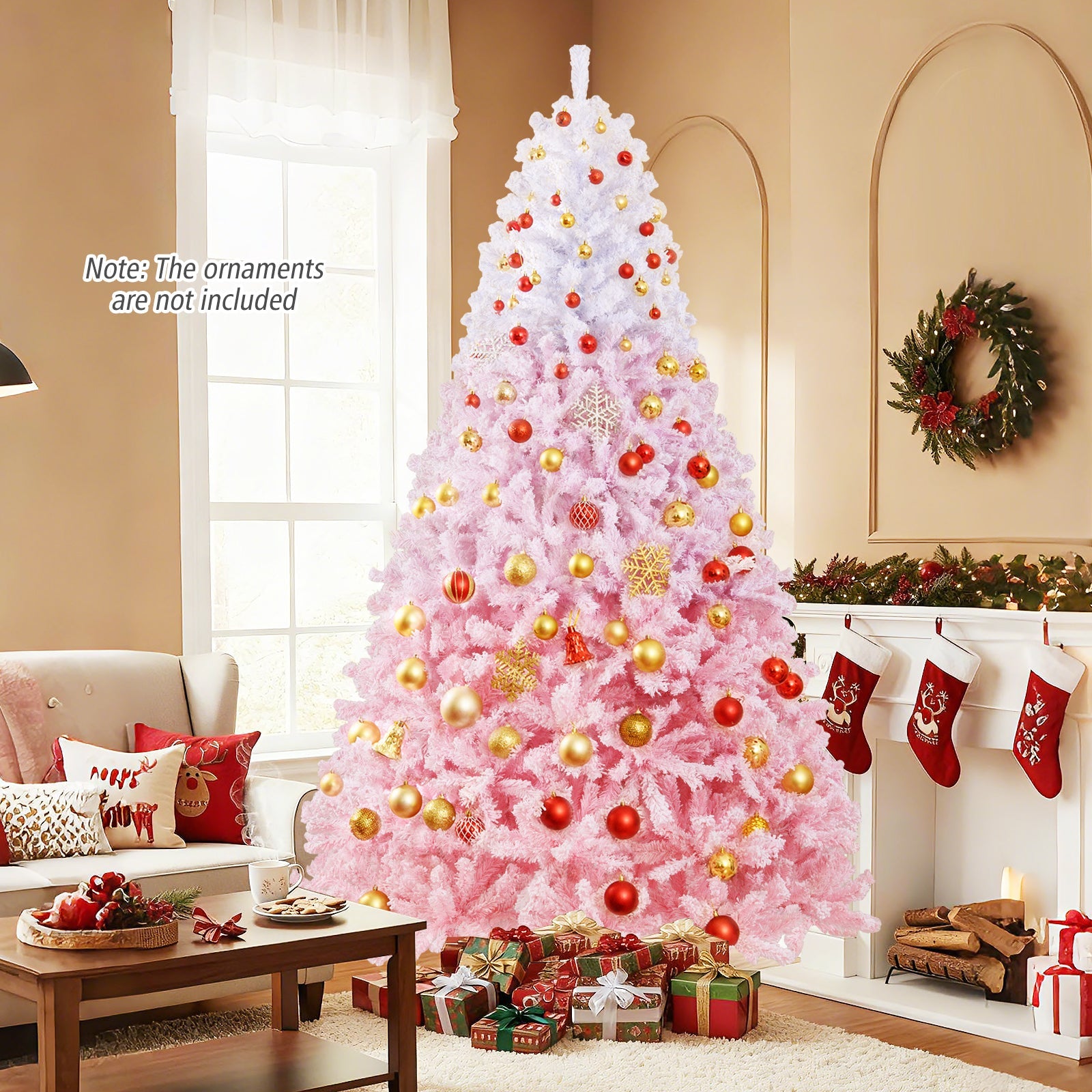 5/6/7/8 FT Artificial Christmas Tree with Warm White LED Lights and 8 Modes for Holiday