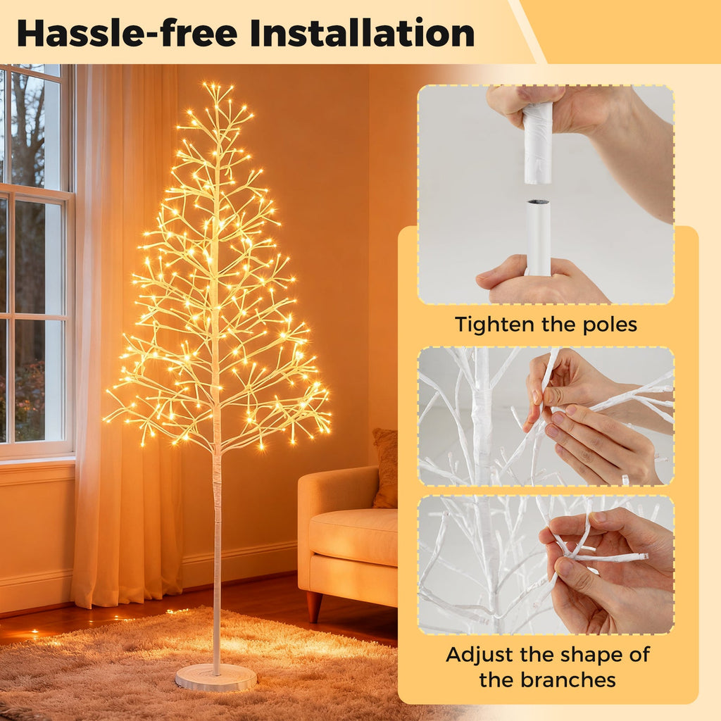 5/6/7 FT Lighted Birch Tree Pre-lit Twig Tree with 240/320/456 Warm White Light LED Lights