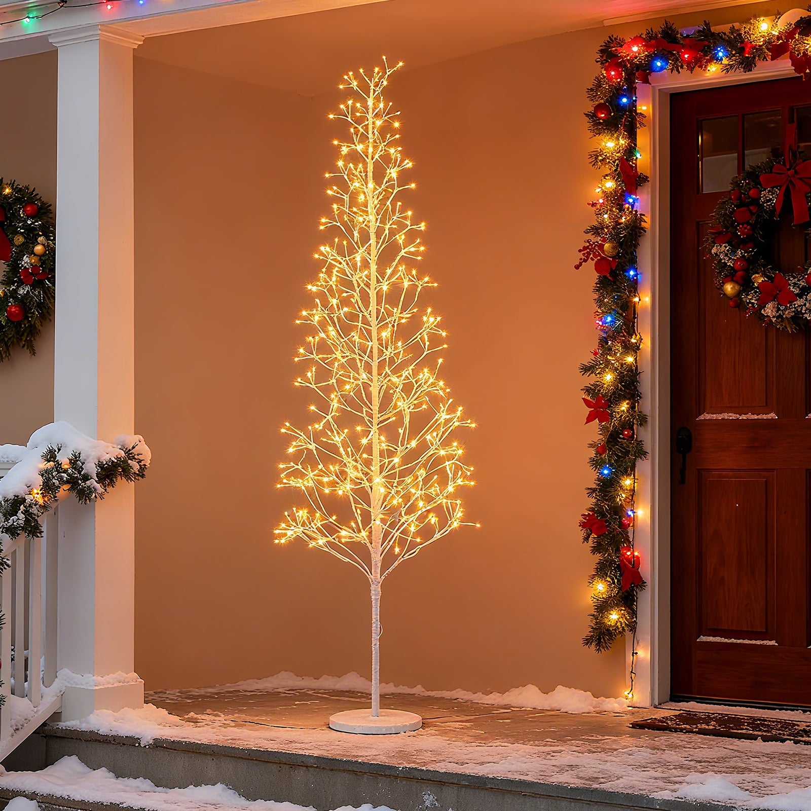 5/6/7 FT Lighted Birch Tree Pre-lit Twig Tree with 240/320/456 Warm White Light LED Lights