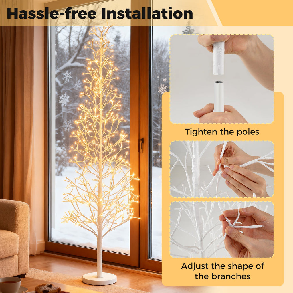 5/6/7 FT Lighted Birch Tree Pre-lit Twig Tree with 240/320/456 Warm White Light LED Lights
