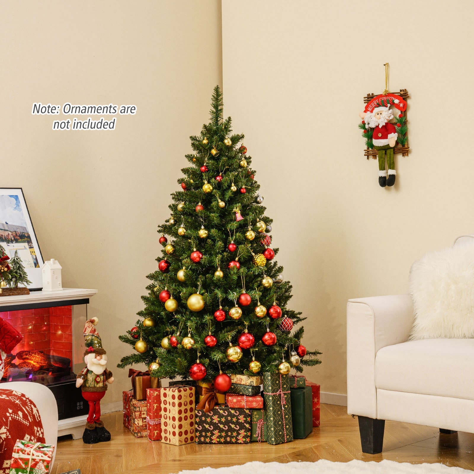 5/6/7 Feet Artificial Christmas Tree Hinged Xmas Tree with 7 Lighting Modes