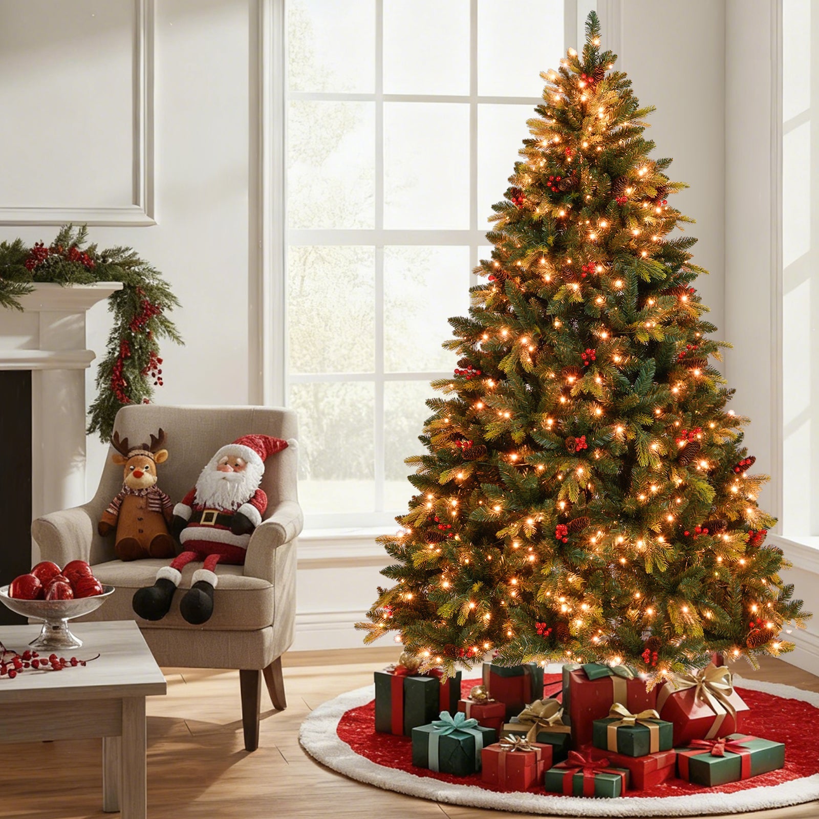 5/6/7/8 FT Artificial Christmas Tree with LED Lights and Remote APP Control
