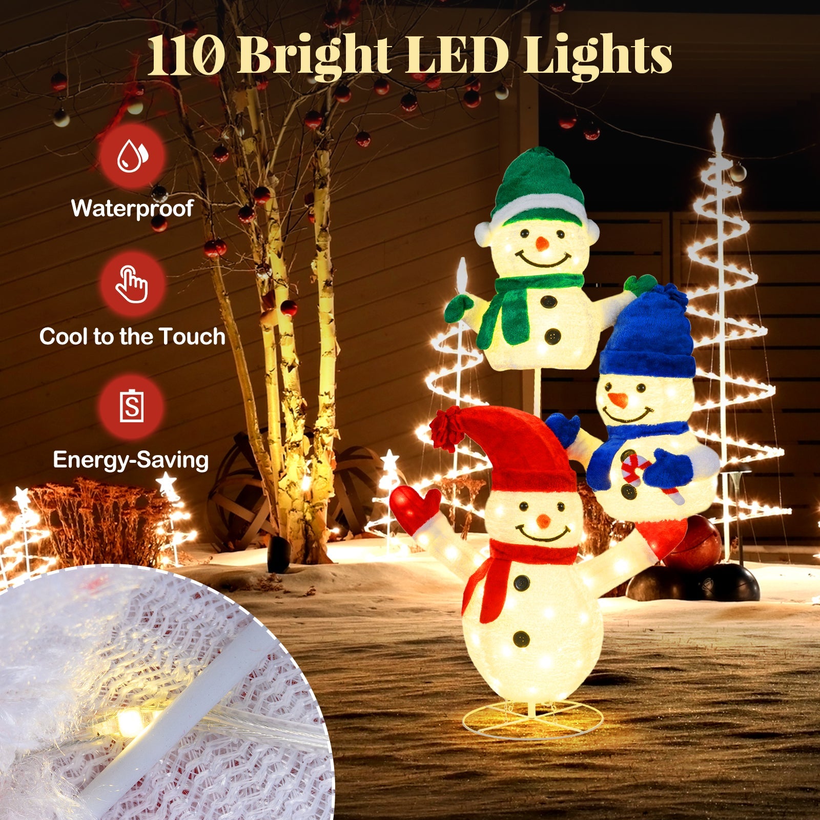 5 FT Stacked Snowman Lighted Christmas Decoration with 110 LED Lights
