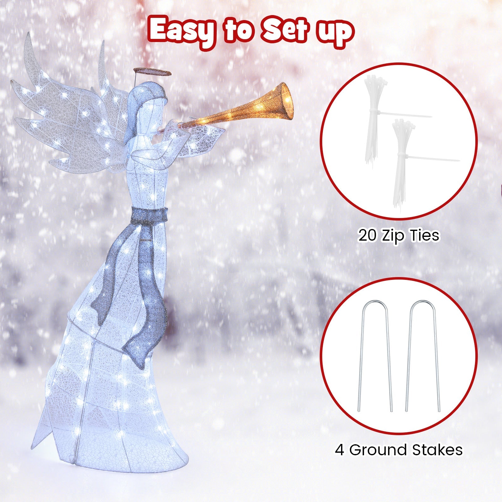 5 Feet Christmas Angel with 100 LED Lights and Ground Stakes